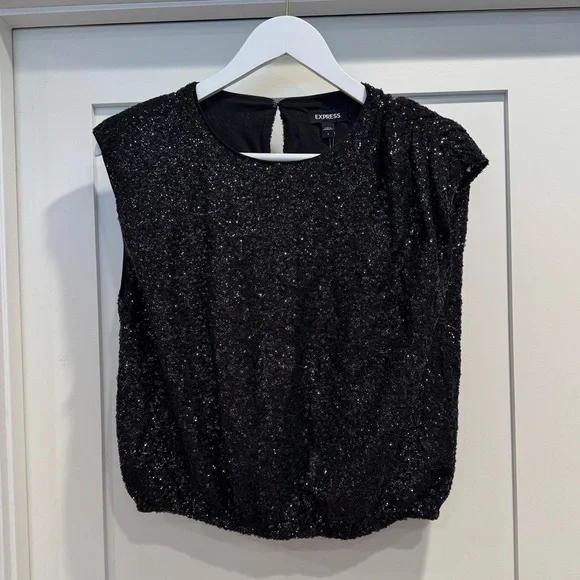 Endless Rose Sequin Shoulder Pad Top Black Women's S NWT - Picture 2 of 7